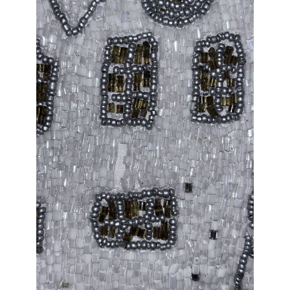 Beaded Holiday Pillow White And Brown 12x18 - Picture 5 of 6